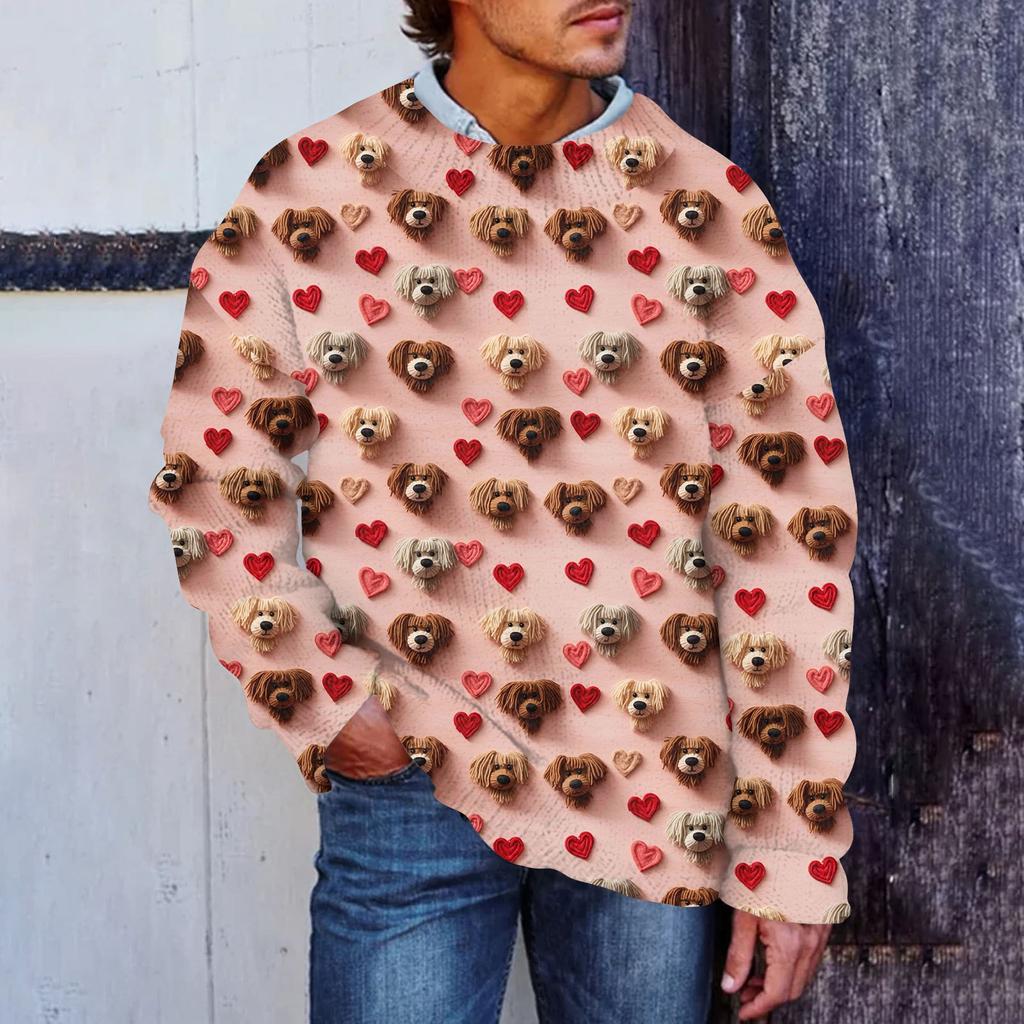 Мужской свитер с принтом ко Дню святого Валентина, толстовка с круглым вырезом, свободный топ с длинными рукавами