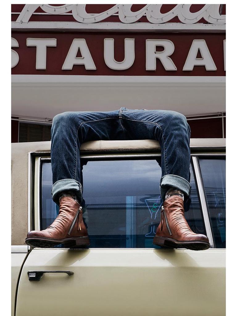 Мужские кожаные ботинки Martin Tassel с двухсторонней молнией и нескользящей подошвой, доступны большие размеры.