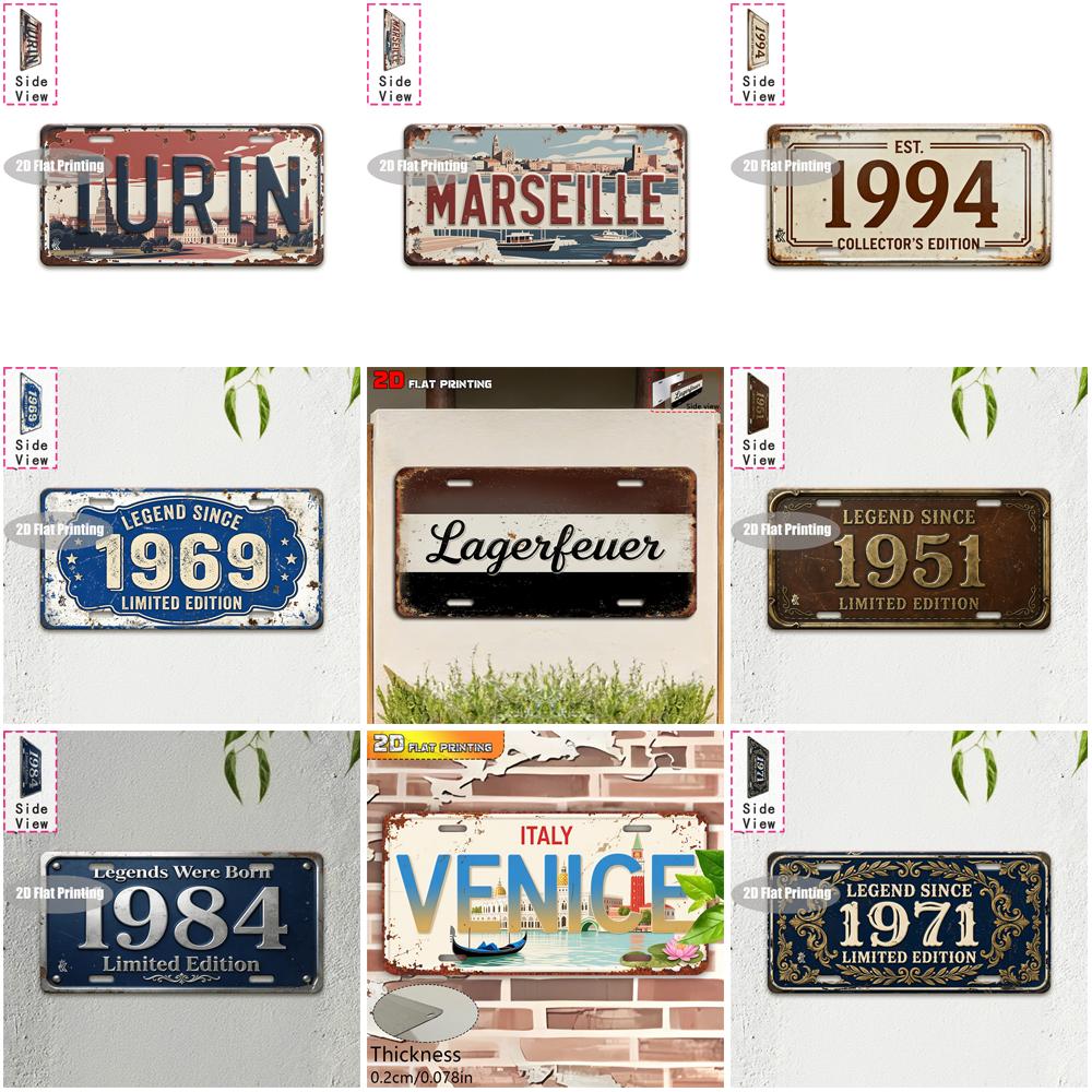Vintage City Year Text Print Metal License Plate Sign Retro 2D Flat Printed Tin Plaque Wall Art Decor for Home Bar