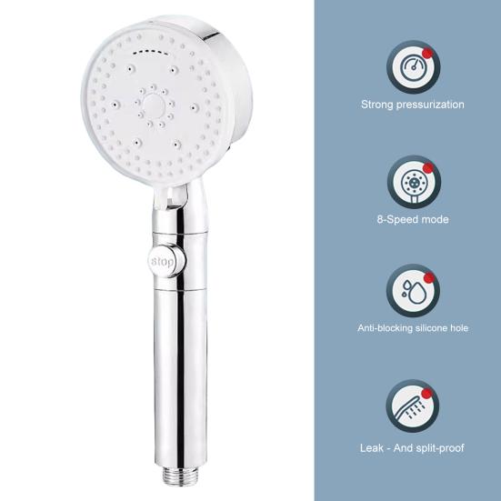 Shower Head 8-Spray Modes High-Pressure Handheld Showerhead Durable Leak-Proof Shower Spray Nozzle for Home