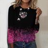 Топы для женщин с принтом, круглым вырезом и длинным рукавом, футболка, осенний повседневный тонкий пуловер, женский топ с длинным рукавом