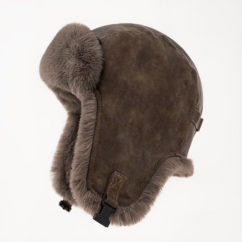 Кожаная шапка Шапка Лей Фэн Мужская Зимняя Утепленная Шапка-пилот Женская Северо-восточная Ветрозащитная Холодная Езда Наушники Велосипедная шапка