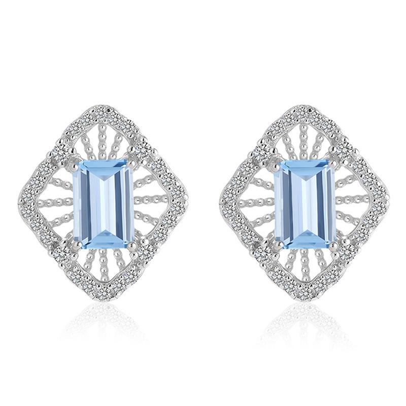 Серьги-гвоздики из серебра S925 с натуральным кристаллом/топазом, полые геометрические украшения для женщин