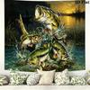Bass Fishing Wall Tapestry Aesthetic Wall Hanging Printed Fabric Blanket Decorative Tapestries for Bedroom Living Room Home Decor