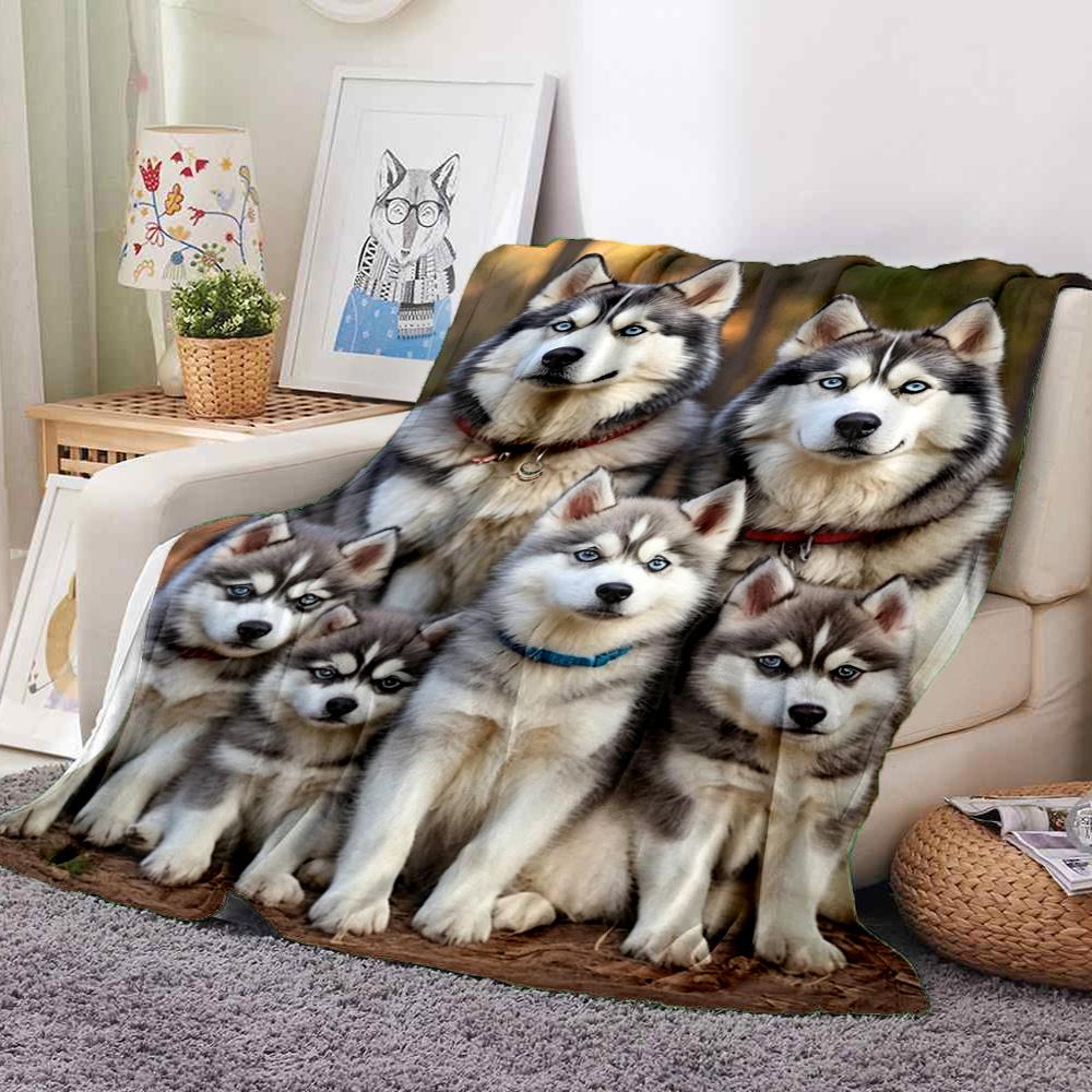 Husky Family Flannel Blanket Throw Blanket Soft Warm Sofa Bed Camping home Decor Unique Christmas Gift C9261554