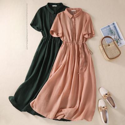 Юбка с воротником ПОЛО, однотонная, легкая и тонкая, женская, с простым однотонным узором