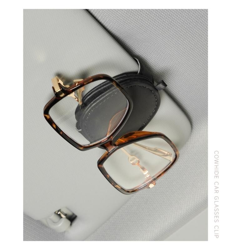 Glasses Holders for Car Sun Visor, Sunglasses Eyeglasses Mount Ticket Card Clip,PU Leather Glasses Holder