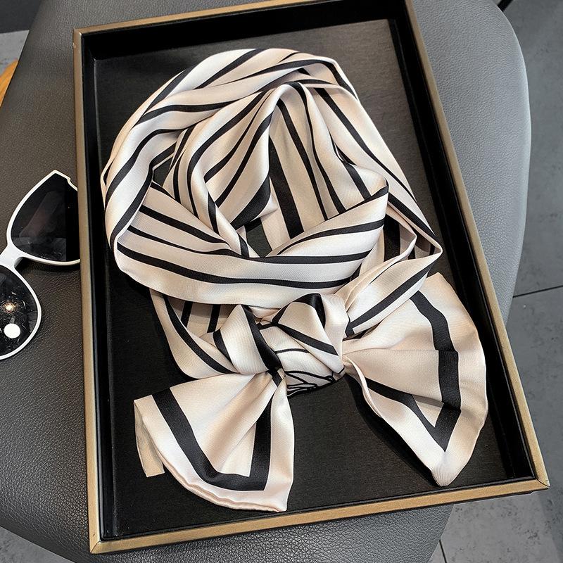 New Korean-style Striped Scarf for Women with Thin Narrow Long Flat-angle Streamer Scarf Headband Tie-up Holiday Gift