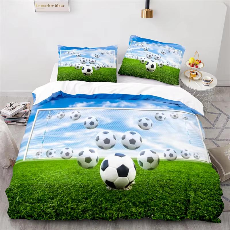 Sports Duvet Cover Set Microfiber Green Grass Field Soccer Playground Comforter Cover 3D Football Bedding Set King Queen Size