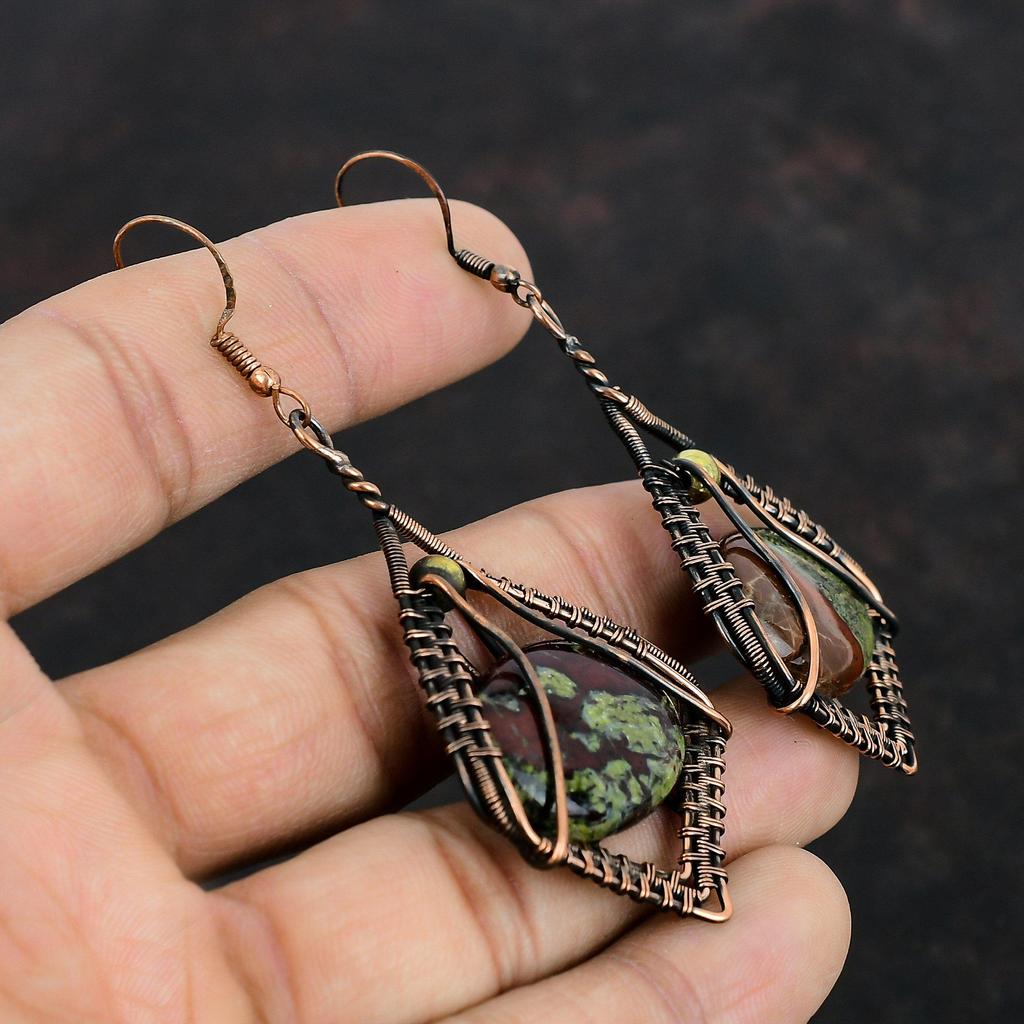 Серьги с кровавым камнем дракона, серьги из медной проволоки, ювелирные изделия ручной работы, новейший дизайн, серьги с драгоценным камнем, медная проволока, ювелирные изделия, подарки для друга