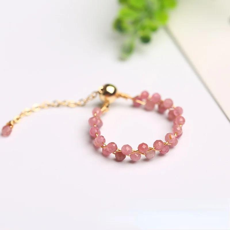 Natural Crystal Ring For Women Agate Tourmaline Moonstone Pearl Faceted Adjustable Winding Wire Ring Wedding Jewelry