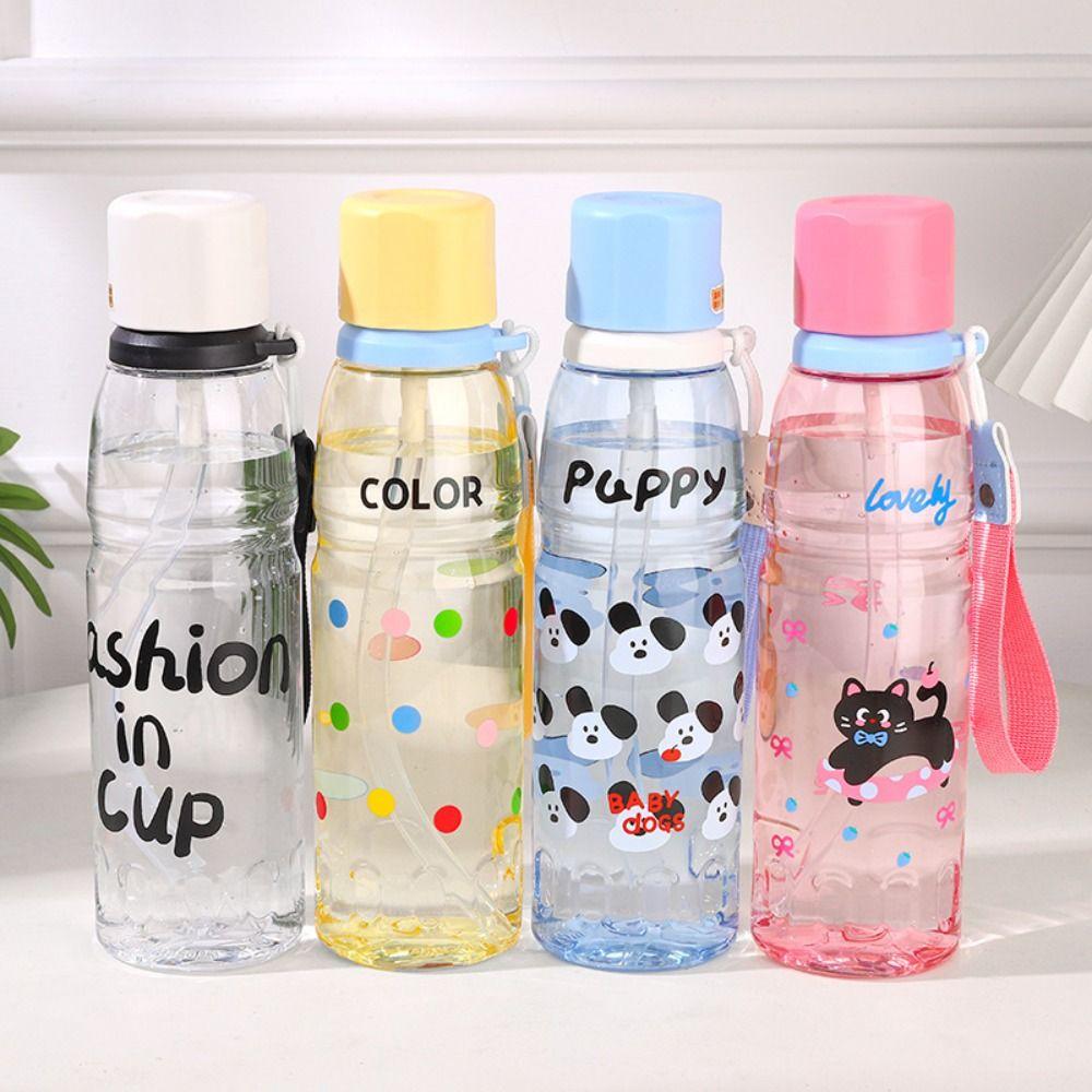 Plastic Portable Water Bottle Cartoon Sports Fitness Cup Drinking Cup  For Travel Summer Outdoor