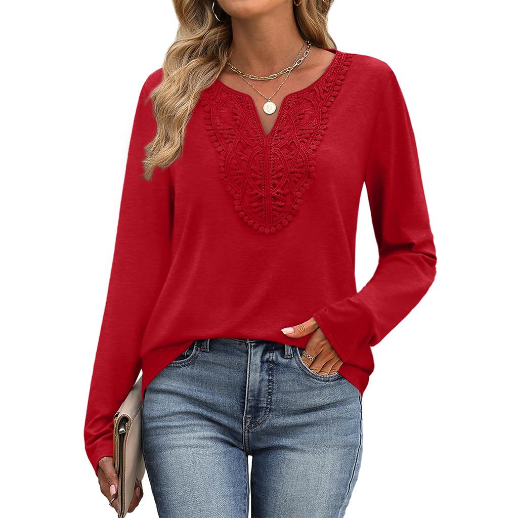 Women's Loose Comfortable Casual Fashion V-Neck Solid Color Long Sleeve Top