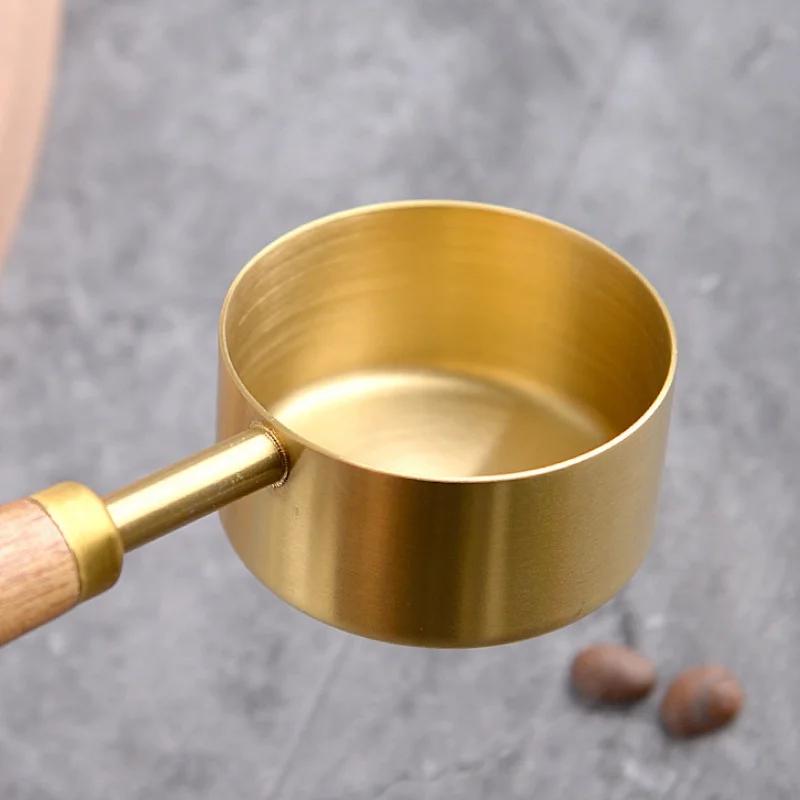 Stainless Steel Measuring Spoon Cup Wooden Handle Measuring Cup Coffee Beans Spoon Milk Powder Scoop Baking Tool Kitchen Gadgets
