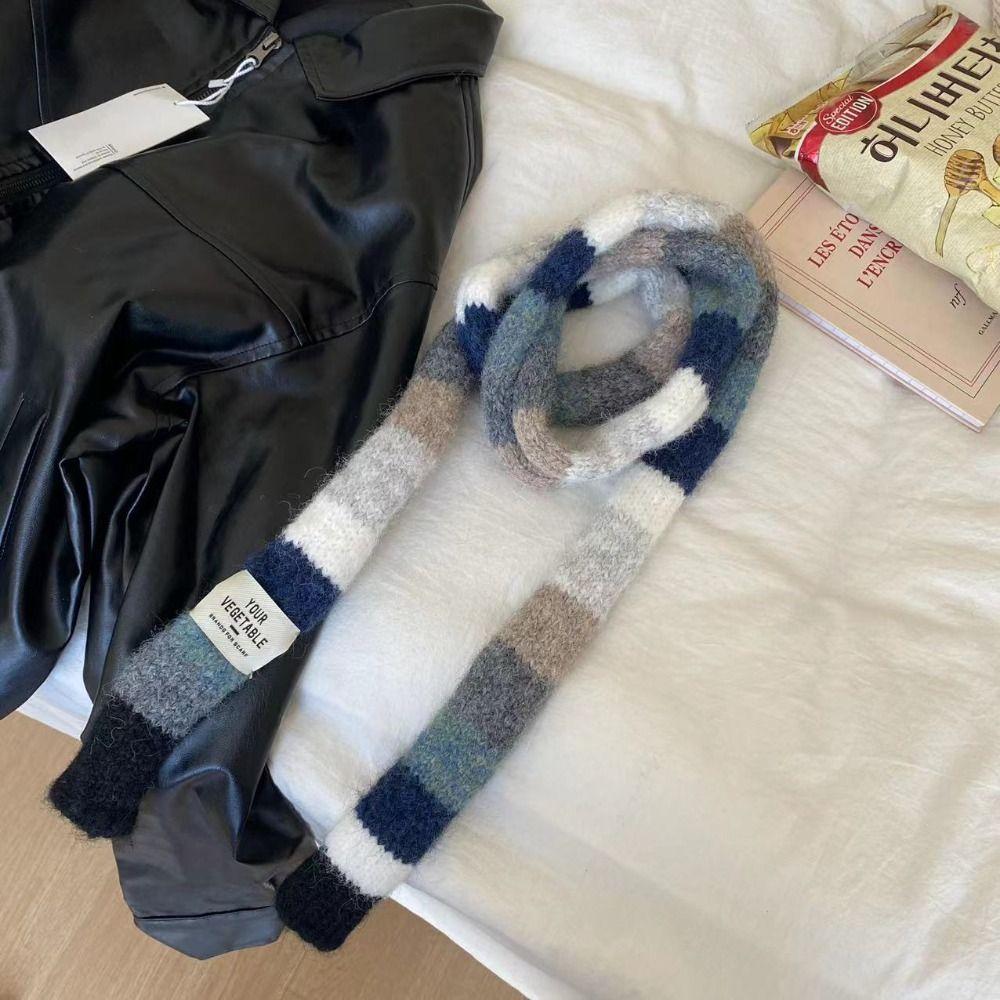 Rainbow Color Y2K Striped Scarf Harajuku Style Stripe Shawl Punk Long Narrow Scarves Girl