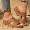 Summer Women's Shoes Hollow Solid Color Open-toed Wedge Heel Fish Mouth One-character Slippers