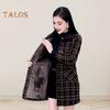 Women Winter Coat with Side Pockets Turn-down Collar Single-breasted Mid Length Overcoat OL Commuting Jacket Plaid Thick Outerwear
