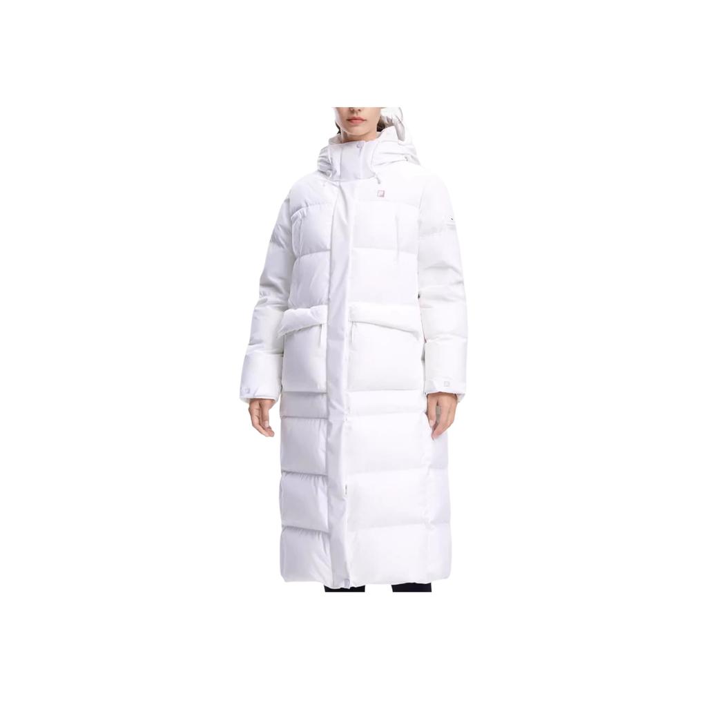 Fila Fitness Series Solid Color Zipper Hooded Long Sleeve Down Jacket Women Outerwear Jade-White A11W341913F-WT