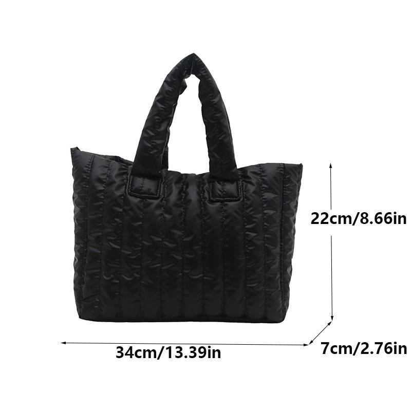 Large Capacity Quilted Tote Bag for Women Elegant Padded Solid Color Shoulder Bag for Vacation Casual Commuting Handbags