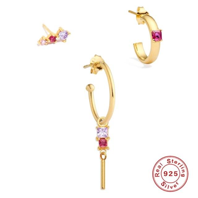 Canner многоцветный свадебный комплект сережек из стерлингового серебра 925 пробы, серьги-гвоздики золотого цвета для женщин, серьги для пирсинга хряща, 3 шт.