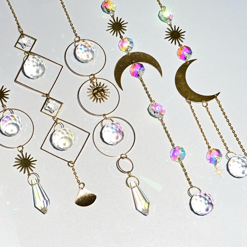 Crystal Suncatcher Crystal Wind Chimes Garden Rainbow Sun Catcher Garden Hanging Pendant Window Wind Music Home Garden Decor