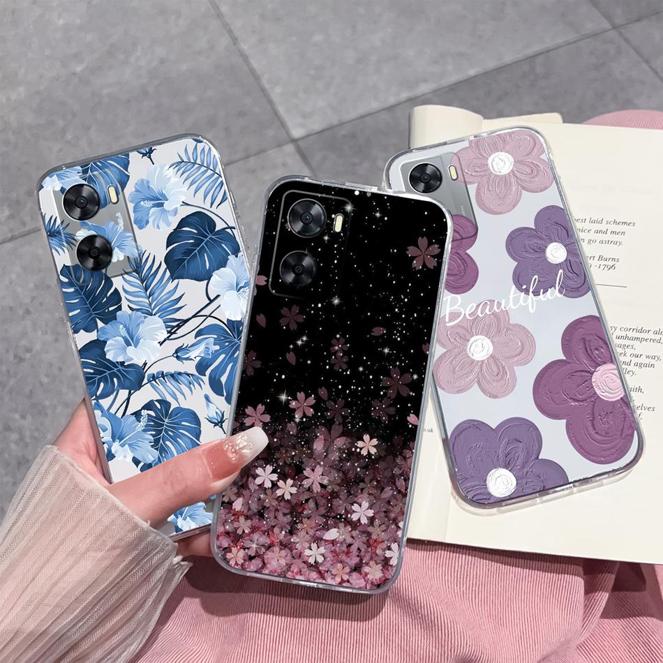 For Oppo A77 A77S Phone Case Colorful Flowers Patterns Back Cover For OppoA77 A77 S 2022 Soft TPU Transparent Silicone Bumper