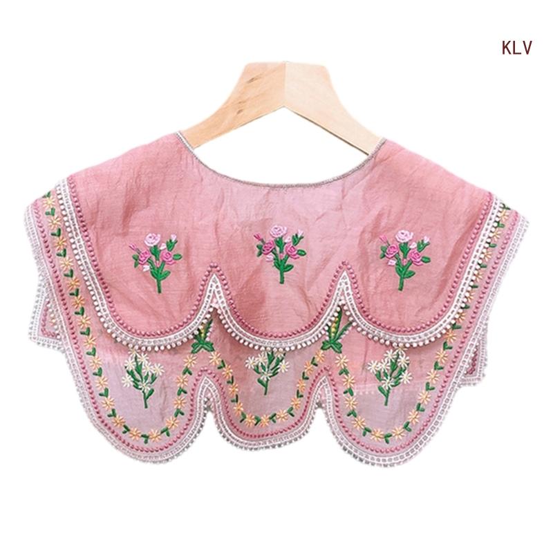 Вышитый цветочный воротник Элегантный съемный фальшивый воротник шаль Винтажный воротник для платья-костюма