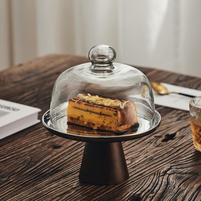 Деревянная основа легкая роскошная простая тарелка для фруктов из нержавеющей стали с высокими ножками