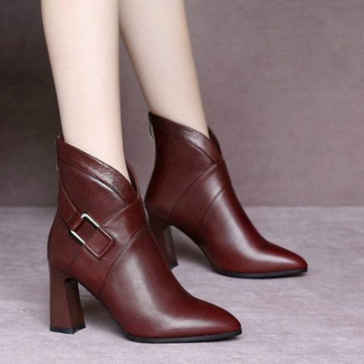 Модные кожаные ботинки на квадратном высоком каблуке, женские ботинки с круглым носком, черные женские ботинки, женские ботинки, зимняя женская обувь