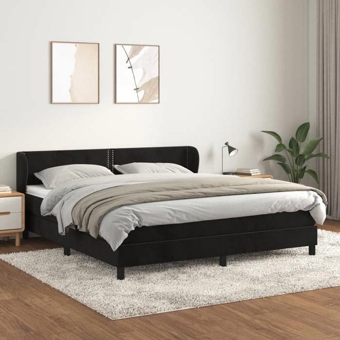 Lit - Maison Exclusive - 160x200 cm - Velours Noir - Tête de lit réglable