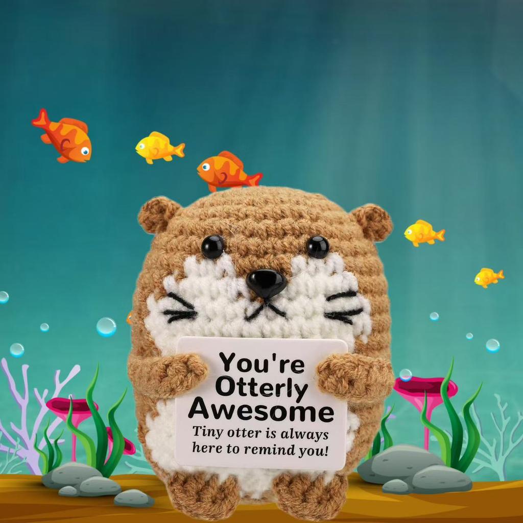 Crochet Positive Energy Otter Doll With Card Home Room Decoration Handmade Adorable Animal Knitted Otter Desktop Ornament Gifts