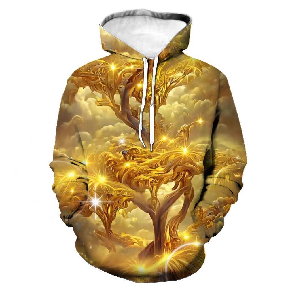 Hooded Sweater Autumn New Golden Light Stacking Series Pattern 3D Printing Hoodie Foreign Trendy Men's