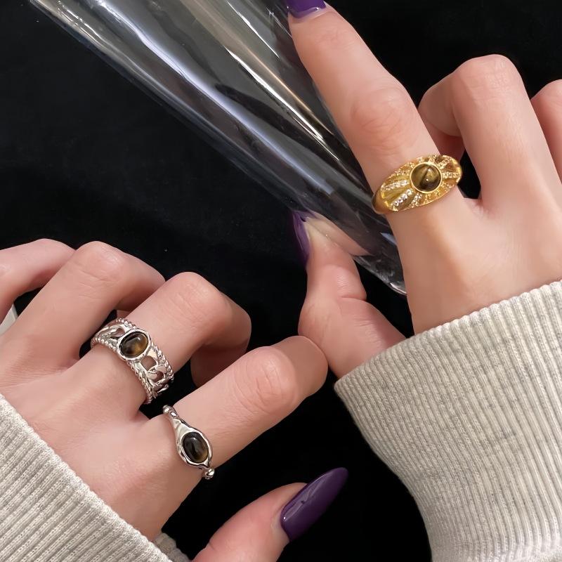 Новое кольцо из камня Тигровый глаз, открывающееся, регулируемые аксессуары, нишевый дизайн, передовой сенс, кольцо на указательный палец, женское