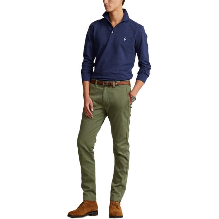 Polo Ralph Lauren Solid Logo Embroidered Slim Fit Polo Shirt Long Sleeve Мужские топы Deep-Blue MNPOKNI16821472-410