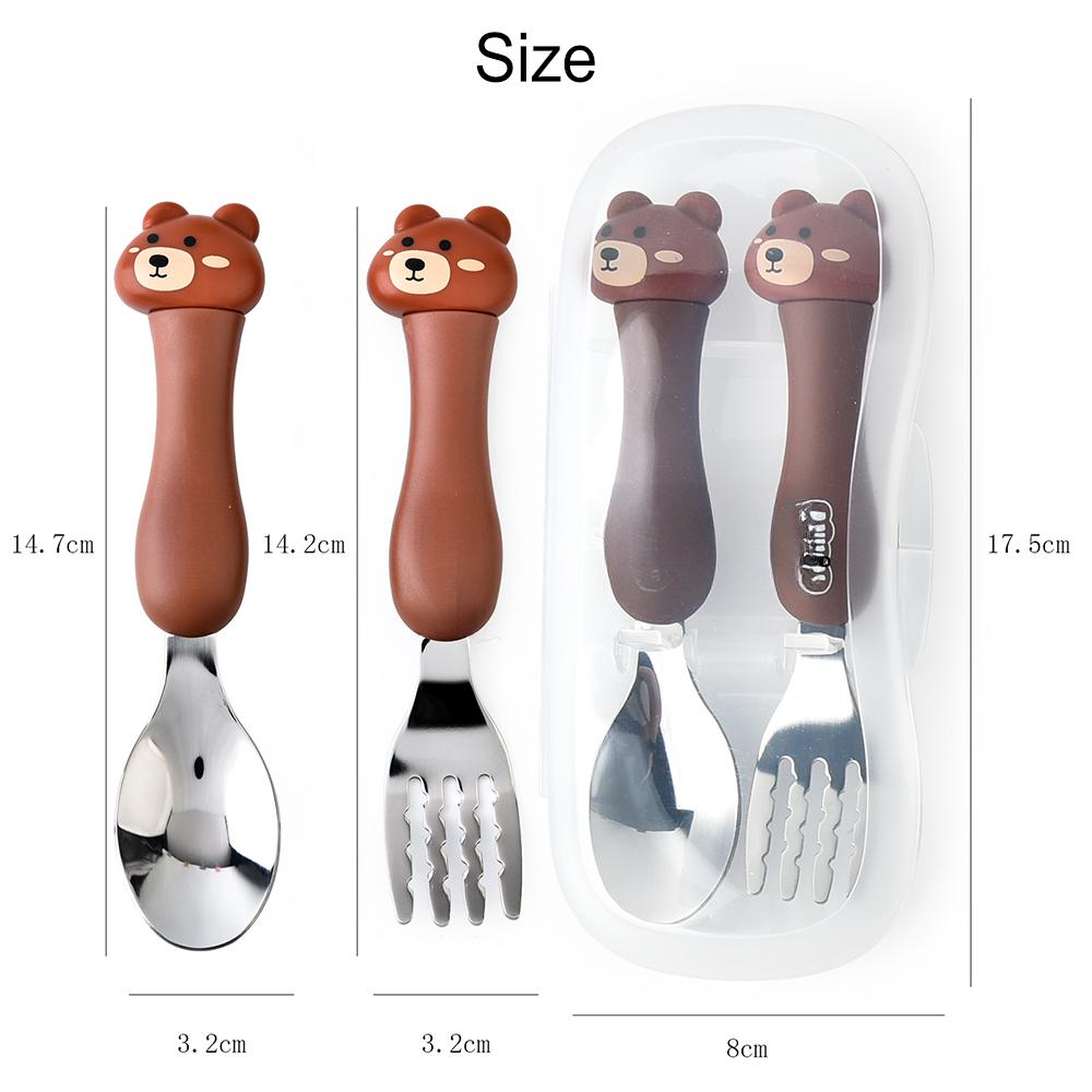 2Pcs Kids Travel Carry Set Children Portable Tableware Toddler Utensils Kids Spoon Set with Travel Case