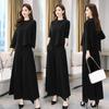 2 Pcs/Set Culottes Top Suit Round Neck Irregular Hem Long Sleeve Blouse Solid Color High Waist Wide Leg Deep Crotch Loose Pockets Trousers Plus