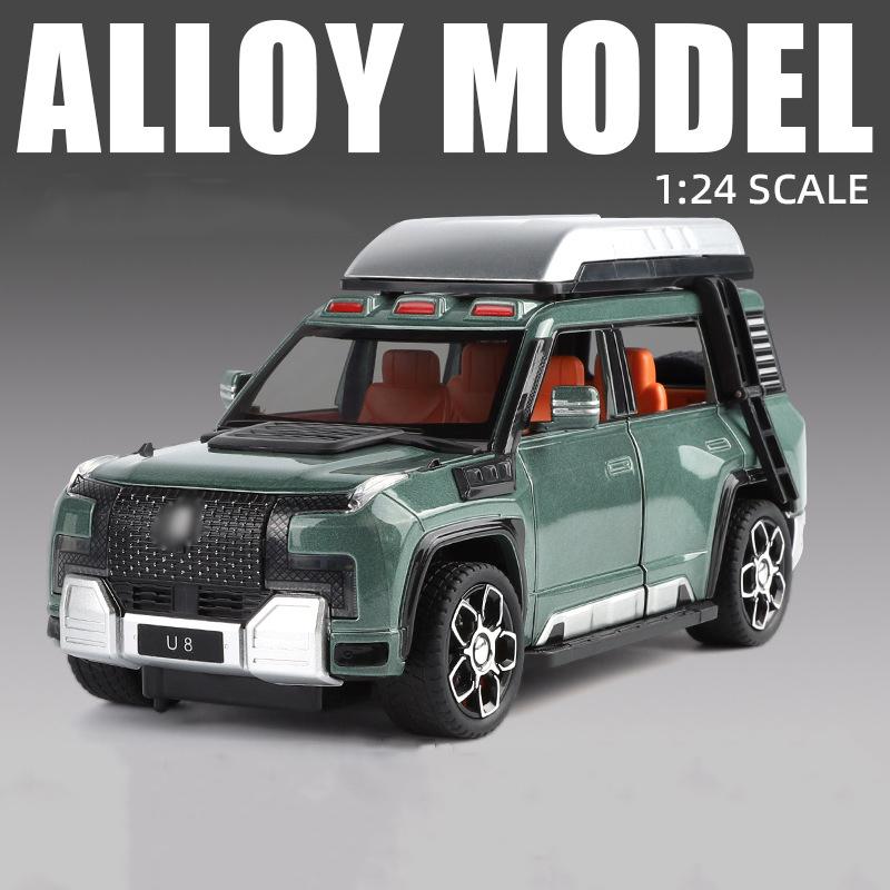 1:24 BYD U8 SUV Off-road Vehicle Alloy Micro Car Die-cast Metal Scale Car Model Sound and Light Children's Toy Boy Collection Ornaments