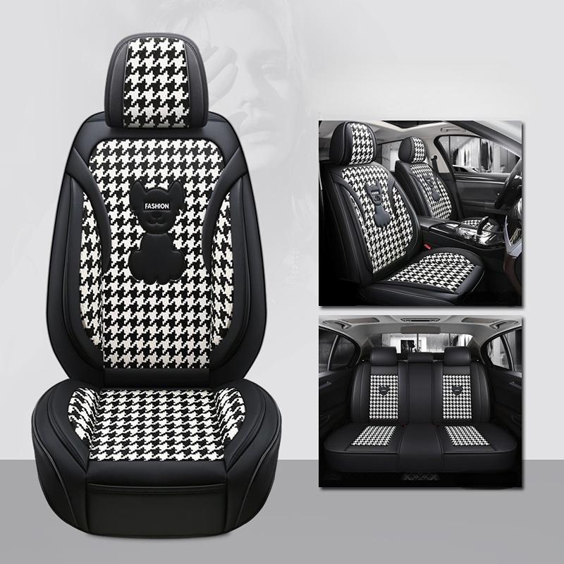 Houndstooth Car Seat Cover Whole Five Seats Fully Surrounded Four Seasons Universal Leather Linen Exclusive Wear-Resistant Comfor