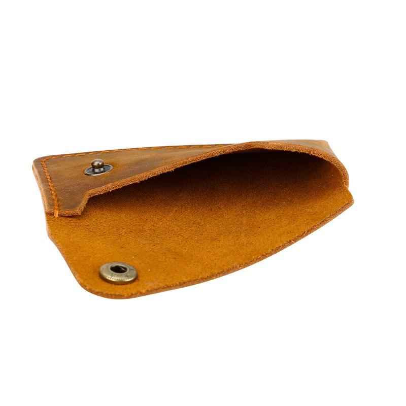 Retro Handcrafted Crazy Horse Leather Envelope Card Holder, Vintage Genuine Leather Slim Card Wallet with Snap Button for Men