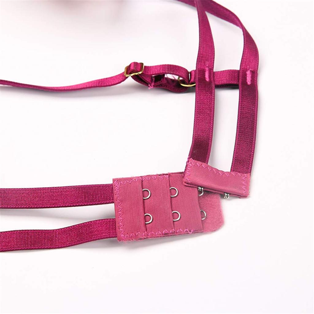 Embroidered Open Bust Open Crotch Garter Belt and Stockings Sexy Lingerie Set [ONE LADY] Women's Bra, T-Back, (Pink, M)