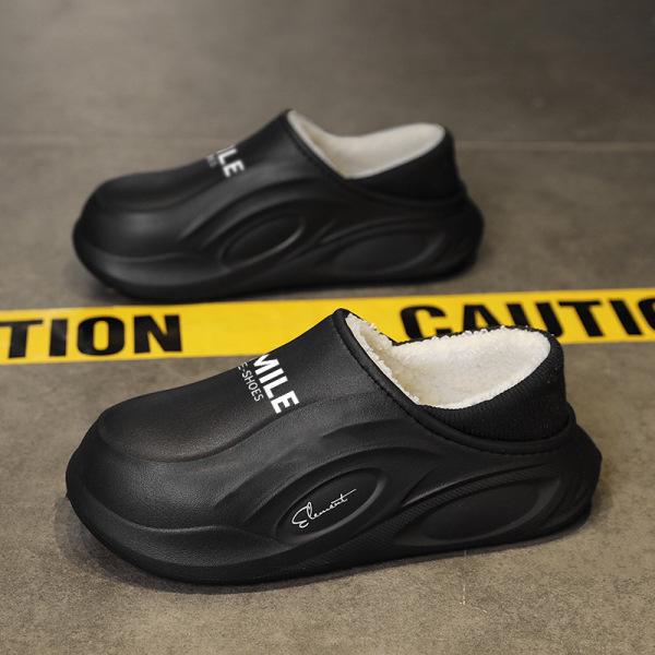 Водонепроницаемые мужские хлопковые тапочки на каблуках - новинка 2024 года, противоскользящие, устойчивые к фекалиям, идеально подходят для использования дома осенью и зимой