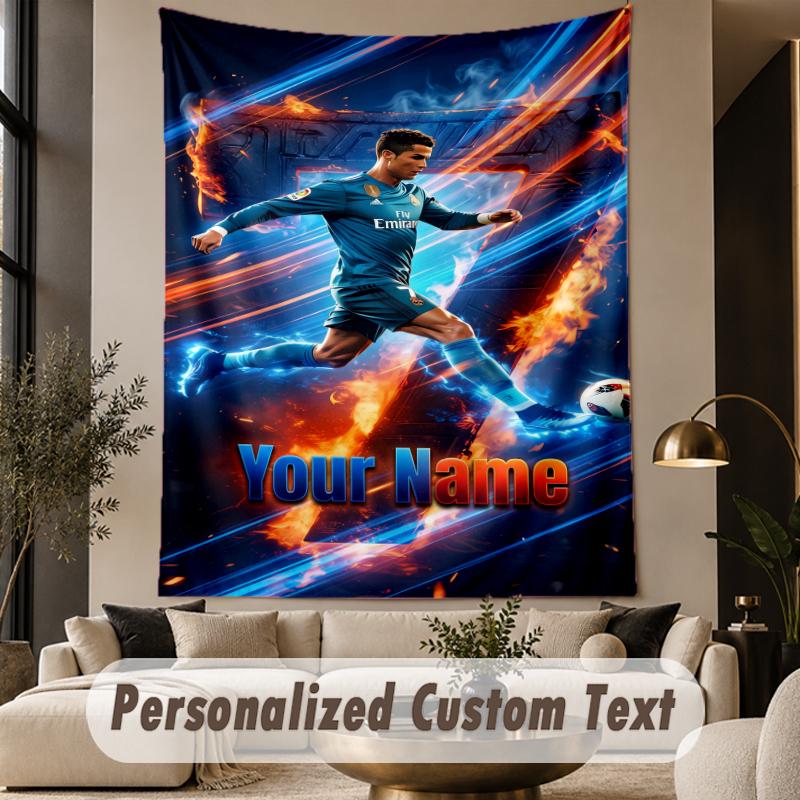 Custom Text Tapestry Cristiano Ronaldo Print Wall Tapestry Indoor Living Room Wall Decor