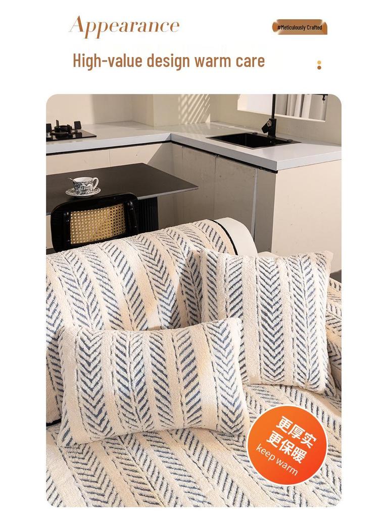 Плюшевая подушка для дивана: Новый стиль Осень/Зима 2025, Нескользящий чехол из кожи и ткани для четырех сезонов, Легкая роскошь, Высококачественный комплект одеял