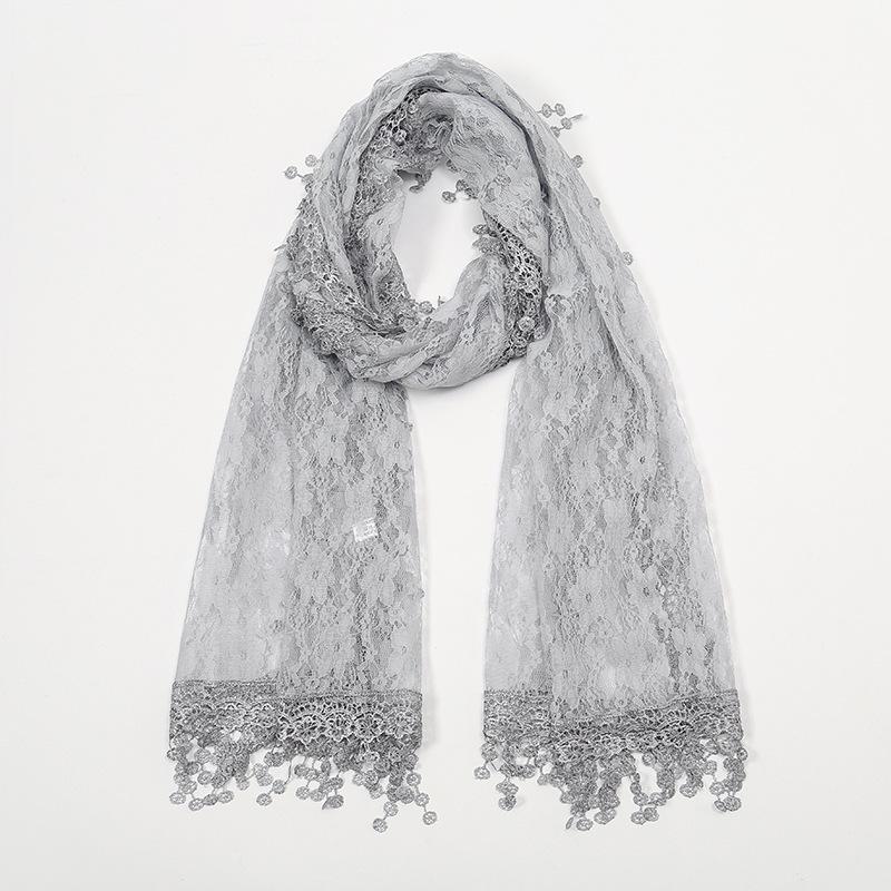 Summer New Solid Color Floral Fringed Shawl, Women's Fashion Thin Plum Blossom with Lace Long Towel