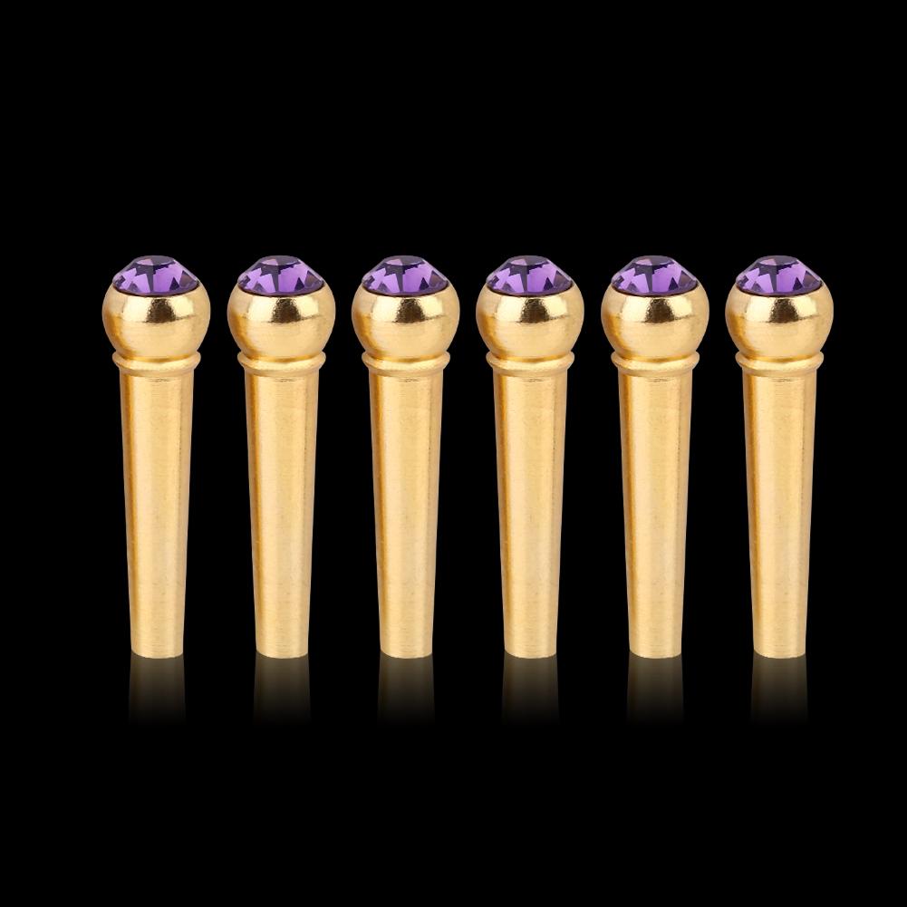 6 шт. латунных штифтов для гитарного бриджа с декором в виде хрустальных точек, фиолетовые детали музыкальных инструментов