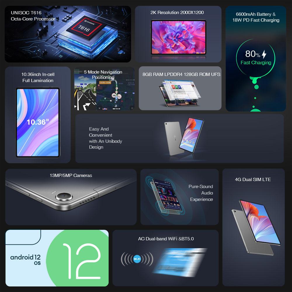 Планшетный компьютер N-one NPad Pro 10,36 дюйма 8 ГБ+128 ГБ Android12 Планшетный компьютер 18 Вт PD Быстрая зарядка