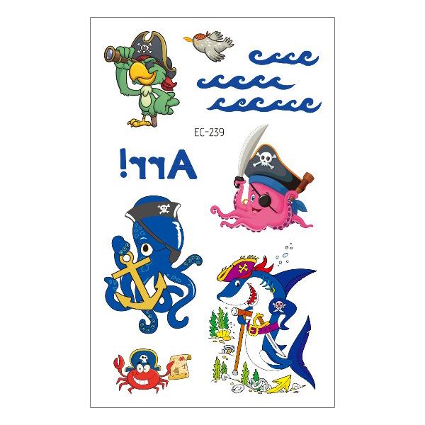 Waterproof Children's Pirate Shark Tattoo Stickers - Birthday Party & Cartoon Design