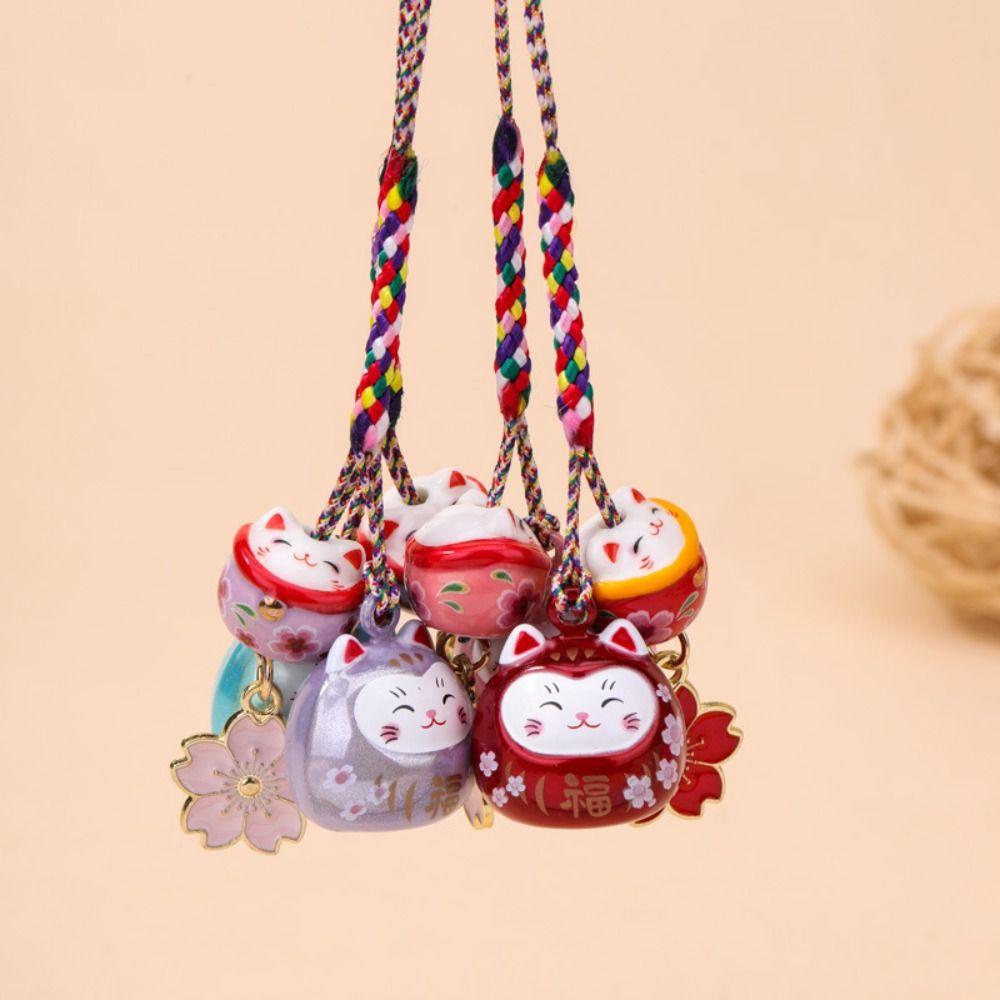 Fantastic Maneki Neko Key Chain Cherry Blossom Phone Strap Personality Lucky Cat Pendant  Children