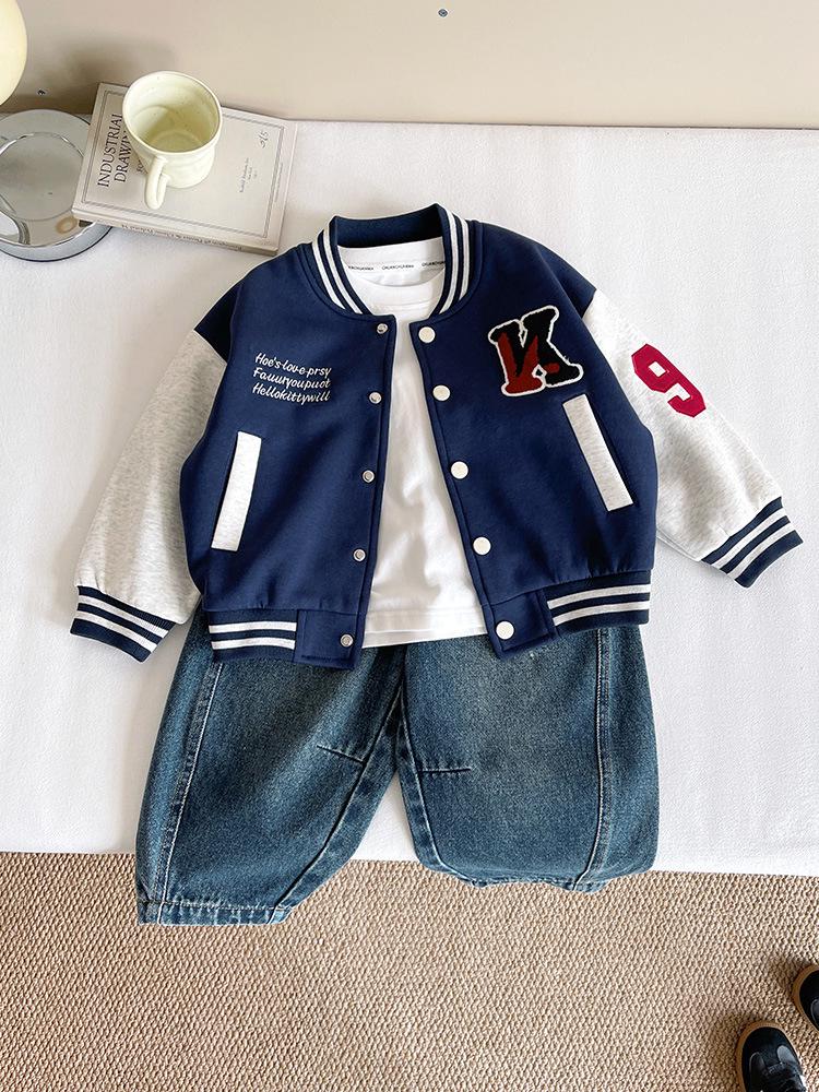 Детская бейсбольная куртка Xianao 2025 в корейском стиле, колор-блок с буквенным принтом