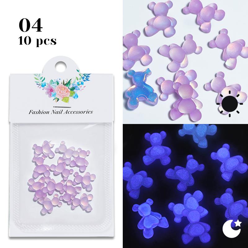 10 шт. светящиеся в темноте кавайные конфеты розовый медведь подвески для ногтей украшения макарон светящиеся акриловые стразы детали товары для дизайна ногтей